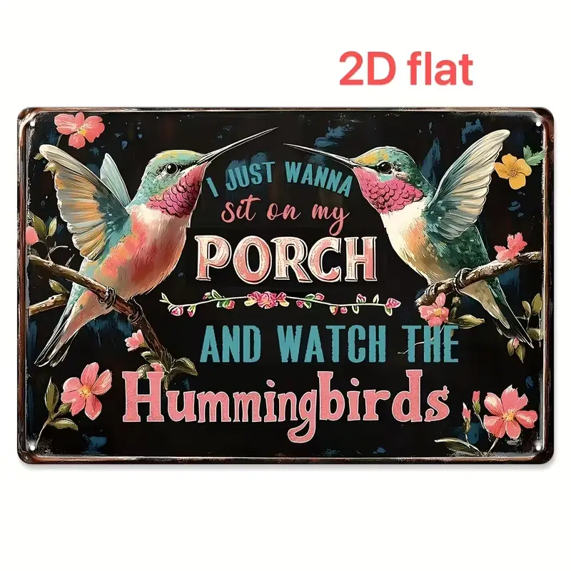 Dual Hummingbirds Metal Home Wall Art - Vintage Floral Artistic Decoration, Indoor Animal Themed Bedroom Wall Picture, Soothing Gift for Bird Lovers, Animals, Indoors