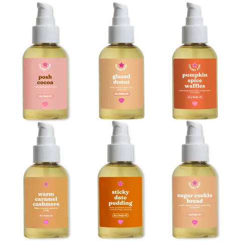 Fall Scented Body Oils -Gourmand, Cozy Pumpkin Spice Waffles, Glazed Donut, Sugar Cookie Aroma- Non-Greasy Dry Body Oil - Moisturizing Skincare
