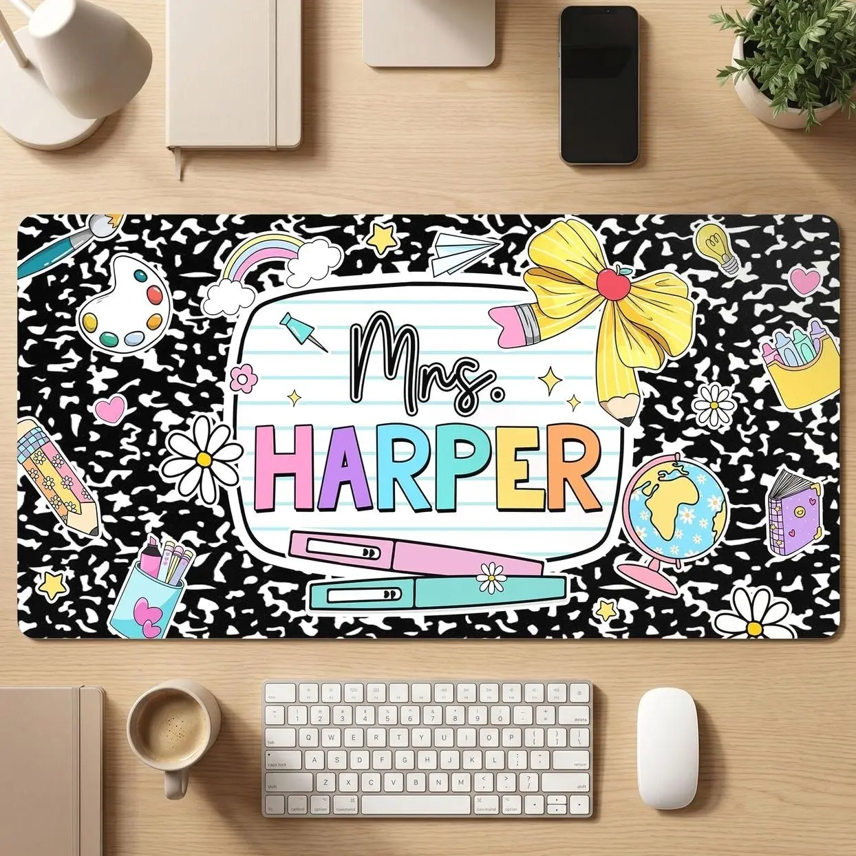Personalized Teacher Desk Mat, Custom Teacher Composition Book  With Name Mouse Pad, Teacher Gifts, Back To School