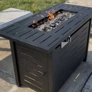 40 in Propane Fire Pit Table by Aoxun, 50,000 BTU Outdoor Gas Fire Table with Waterproof Cover, Rectangular Steel Fire Table with Lid and Lava Rock for Outdoor, Patio, Backyard,Metal Black