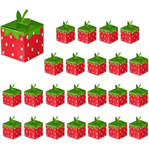 24 Pcs 2.17×2.17×2.17 Inch Cute Strawberry Foldable Paper Party Favor Goodie Boxes for Candy Snacks Gifts Birthday Wedding Festival Holiday Party Decorations