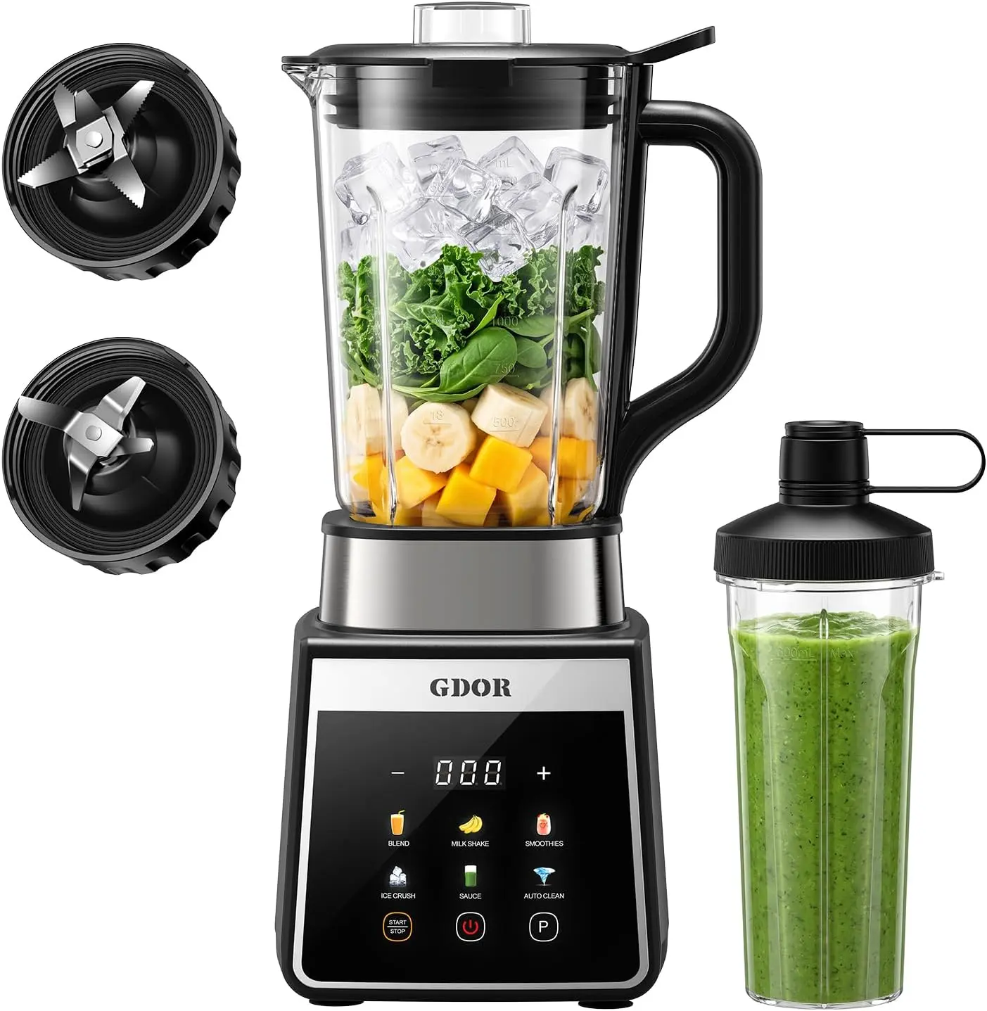 GDOR 1300W Blender for Smoothies, Auto-Program Smoothie Blender,Crush Ice | Professional Smoothie Maker with 6 One-Touch Presets, 74oz XL Family-Size Blender,22oz On-the-Go cup, Auto-clean