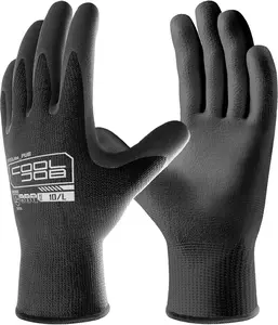 COOLJOB 12/60 Pairs Safety Work Gloves Pack Bulk with Grip PU Coating, 13 Gauge Seamless Knit Gloves with Polyurethane Dipped for Warehouse Working, Breathable Lightweight for Men Women, Black Large