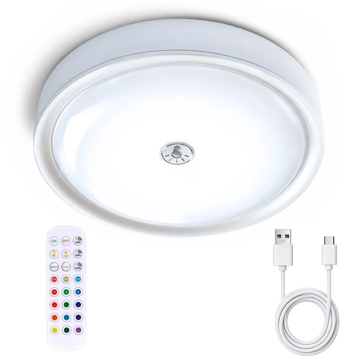 6in Wireless Magnetic Mount Waterproof Fixture, RGB LED Ceiling Light with Remote, Color Changing Lamp for Bathroom Bedroom Patio Home Decor