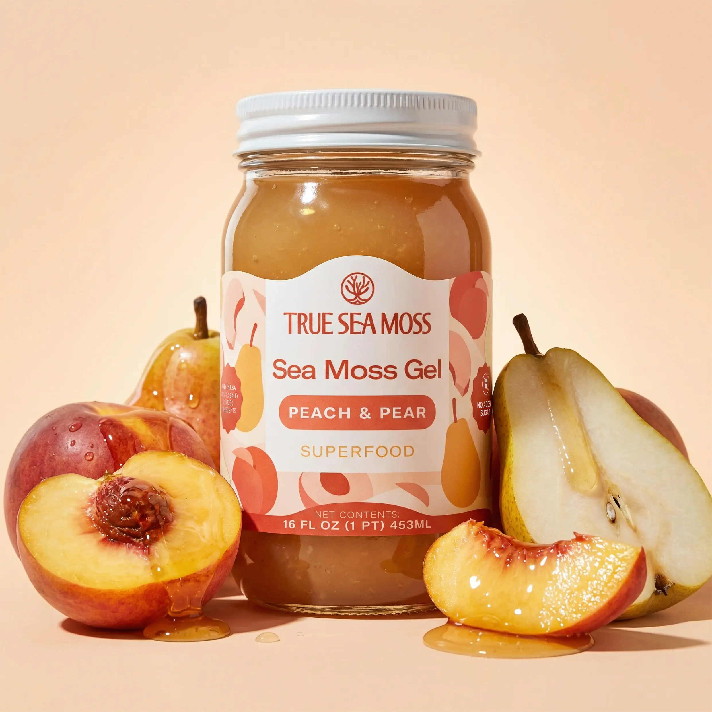 True Sea Moss Gel Peach & Pear Flavor – Rich in Essential Minerals & Vitamins – Supports Vitality