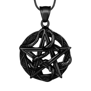 【Halloween】Hipunk Jewelry Pentagram Pentacle Wiccan Necklace -Star Satanic Pendant 316L Stainless Steel Traditional Seal of Solomon Tetragrammaton Eliphas Levi's Pentagra Wicca Punk Retro Jewelry