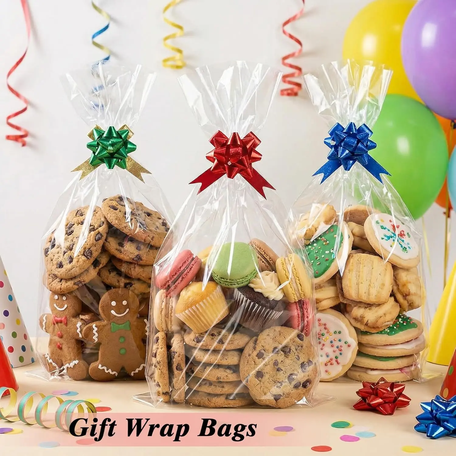 60pcs Cellophane Bags 12x18 Inch Clear Gift Bags Cellophane Wrap for Easter Gift Baskets Treats Cookies Candies Craft Projects, Bread Party Favors(with 60 Twist Ties)