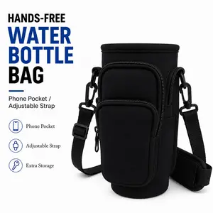 Water Bottle Carrier with Phone Pocket, Adjustable Strap for Gym, Travel & Walking, Drink Carrier with Handle