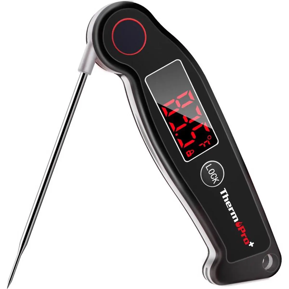 ThermoPro LCD Display Instant Read Kitchen Grill & Meat Thermometer - Waterproof, Stainless Steel, Black, Calibration Mode