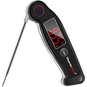 ThermoPro LCD Display Instant Read Kitchen Grill & Meat Thermometer - Waterproof, Stainless Steel, Black, Calibration Mode