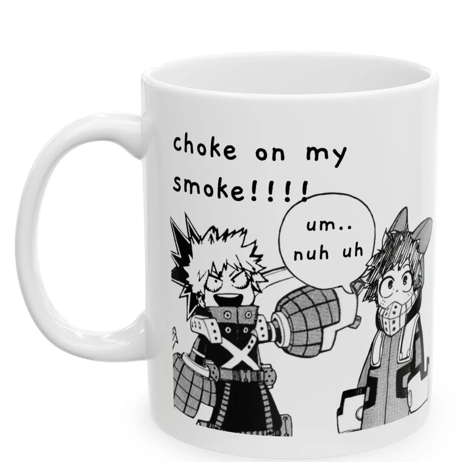 [Tokibearco Original Design] MHA Deku Bakugo Choke On My Smoke Funny Anime Fan Manga Kawaii Ceramic Mug 11Oz Reusable Washable Coffee Cup