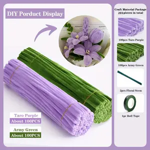 Two types of brightly colored twist sticks, two floral stems and one roll of tape, suitable for DIY home decoration and spring crafts, perfect for making Valentine's Day and Mother's Day bouquets, Diy Rose Flower