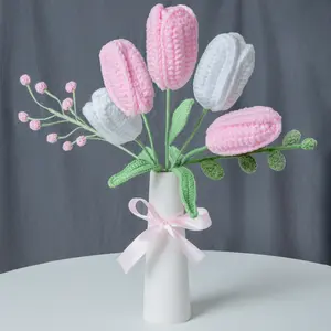 DIY Crochet Flower Bouquet Kit, Roses, Tulips, Puffs with Separate Wrapping Paper for Custom Floral Arrangements, Perfect for Mother's Day, Valentine's Day and Birthdays