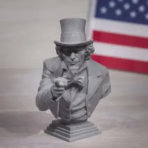 Uncle Sam Bust 3D-Printed Marble/Granite PLA Blend Handcrafted Patriotic Decor Sculpture for Office Desks & Themed Displays