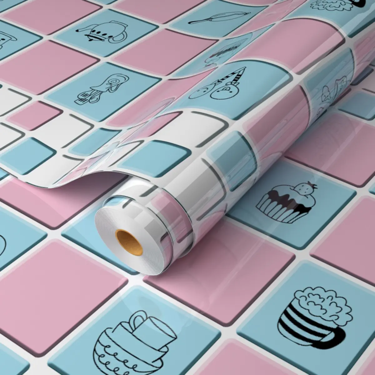 Contemporary Blue and Pink Plaid Repositionable Peel-and-Stick Wall Stickers, Self-Adhesive Waterproof Removable Vinyl Wrap for Girls’ Room, Kitchen Cabinets, Repositionable Wall Stickers