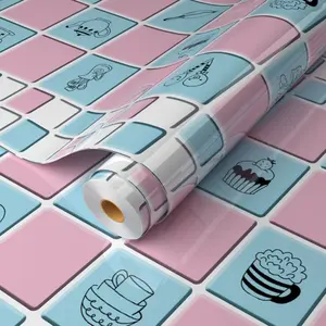 Contemporary Blue Pink Plaid Peel and Stick Wallpaper Waterproof Self Adhesive Removable Checkerboard Contact Paper Wall Decor for Bedroom Girls Room Kitchen