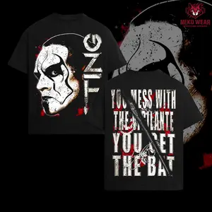 Sting The Icon Wrestling Graphic T-Shirt, Crow Face Paint Streetwear Tee, WCW WWE AEW Legend Inspired Shirt, You Mess With The Stinger You Get The Bat Design, Vintage Style Oversized Cotton Unisex Casual Fan Apparel Gift