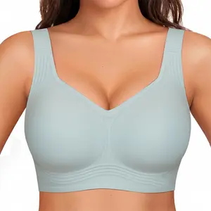 Seamless Bras for Women Wireless W-Shaped Jelly Support Bra - Seamless U-Back One-Piece Design with Side Boob Control & Removable Padded Cups for Full Coverage Comfort