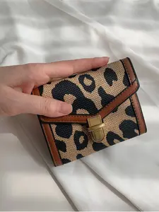 Women's PU Leopard Print Trifold Short Wallet, Vintage Lock Design, Fashionable and Portable, Ideal for Office and Travel, Perfect Birthday Gift