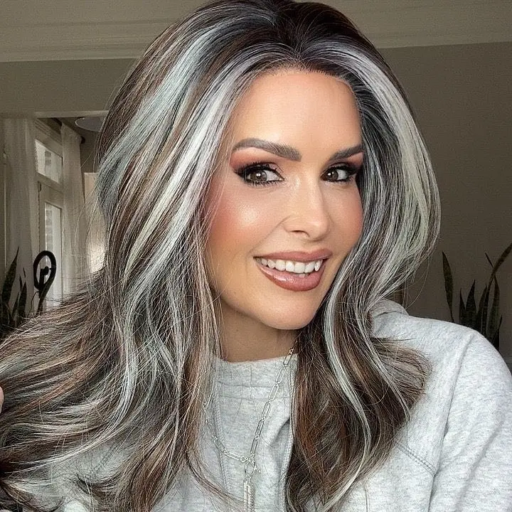 IMstyle Veyla Calico Smoky Ashy Blue Brown & Copper Platinum Blonde Highlight with Rooting Ombre Color 13*4 Glueless Lace Front Wig Free Parting Natural Wavy Syntehtic Wig