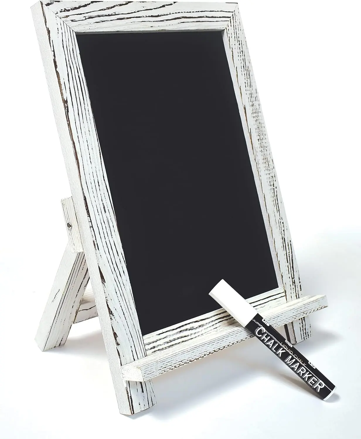 Framed Tabletop Chalkboard Sign, 9.5" x 14", Rustic  Frame, Small  Chalkboard with Built-in Ledge and Folding Stand, One White Chalk Marker Included,(Whitewash)