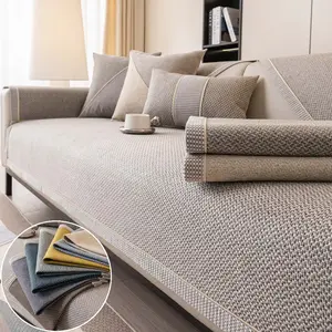 Breathable Woven Sofa Cover, Soft Sofa Protector, Non-Slip Couch Covers for 1/2/3/4 Seater, Couch Slipcover, Durable Sofa Pad, Pet-Friendly Washable Linen-Look Sofa Throw, Grey Couch Mat, Anti-Scratch for Living Room Home Decor