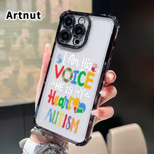 Compatible with iPhone 17 16 Pro Max 15 Plus 14 13 12 11 E Air Phone Case Autism Voice Heart Pattern Transparent Full Coverage Four Corners Anti-drop Casing