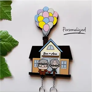 New "Up in the Air" style wooden wall sticker for creative room, wooden hangers for couples, cartoon wall decorations with self-adhesive backing