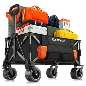 [FLASH SALE] Garvee Heavy Duty Collapsible Garden Wagon Cart, 280L Large Folding Utility Wagon with 460 lb Capacity, All-Terrain Wheels, Side Pockets, Cup Holders & Storage Cover, Black