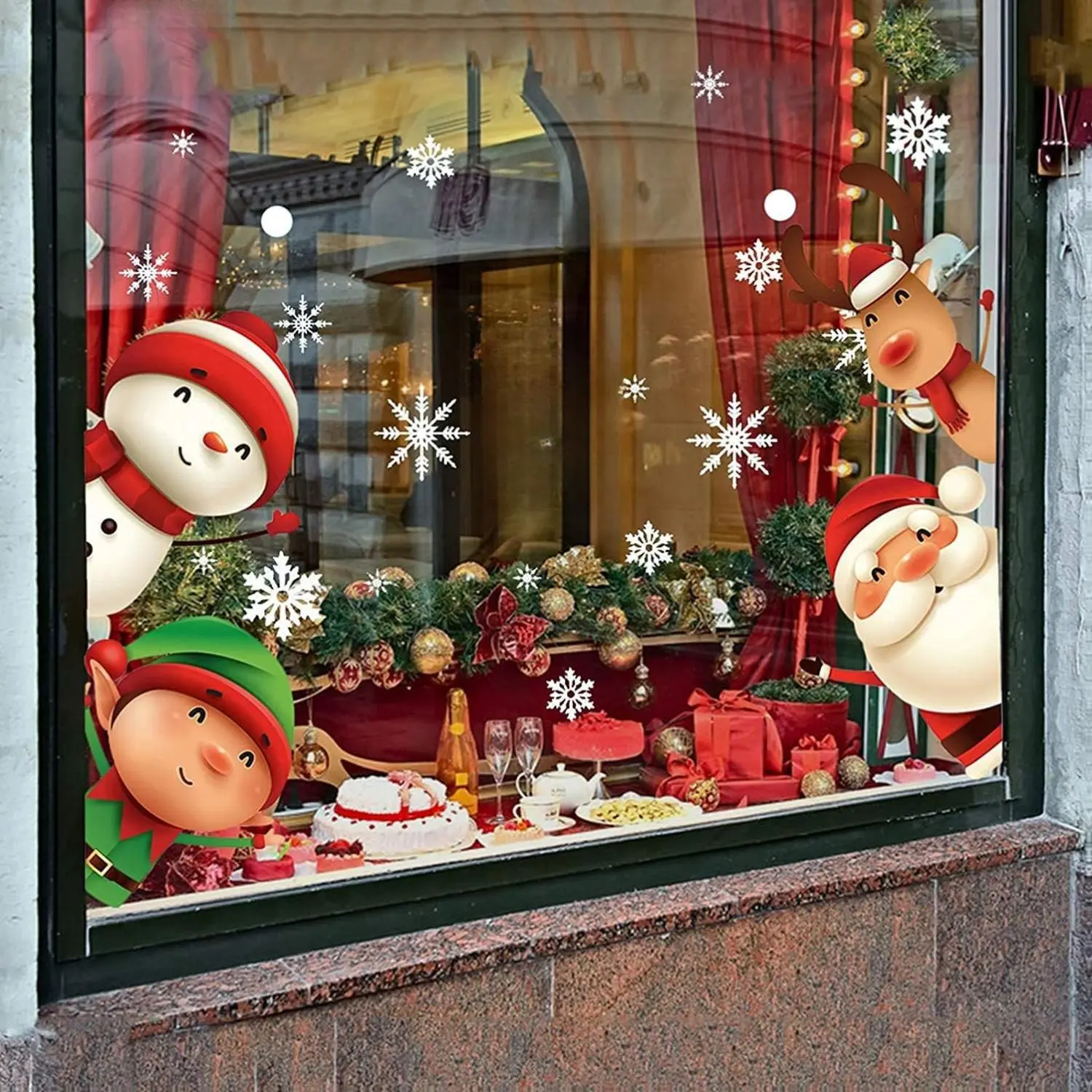 82PCS Christmas Snowflake Window Clings Stickers for Glass, Xmas Decals Christmas Decorations Indoor Holiday Snowflake Santa Claus Reindeer Decals for Party