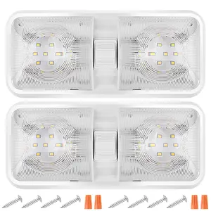 12V LED RV Ceiling Light, 2 Pack Dimmable Double Dome Light Fixture – 6500K Daylight 3.5W Interior Lighting for Camper, Van, Trailer, Boat