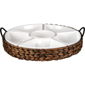Serving Tray and Serving Dishes,  7-Set  Platters for Parties,15.5 x 15.5 inches, Divided Serving Trays & Platters, Portable Handle,