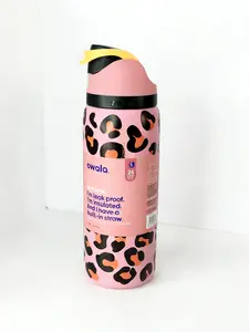 Owala 32oz Leopard Print Water Bottle Pink Insulated Stainless Steel Leak-Proof Lid for Active Lifestyles Portable Reusable Stylish Drinkware Flask Tumbler Mug