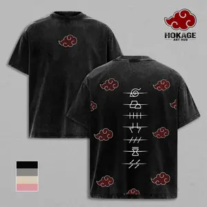 Akatsuki Clan Vintage Washed Anime Shirt, Naruto Graphic Tee for Anime Lovers, Unisex Streetwear Fashion, Trendy Manga T Shirt Gift for Naruto Fans