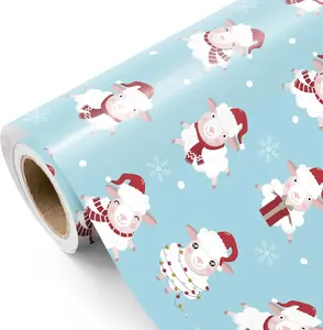 Sheep Christmas Wrapping Paper - Mini Roll -  30 x 36 to 30x180 inch - Cute Fluffy Sheep and Snowflake Farmhouse Wrapping Paper for Christmas, Holiday, Party Celebration