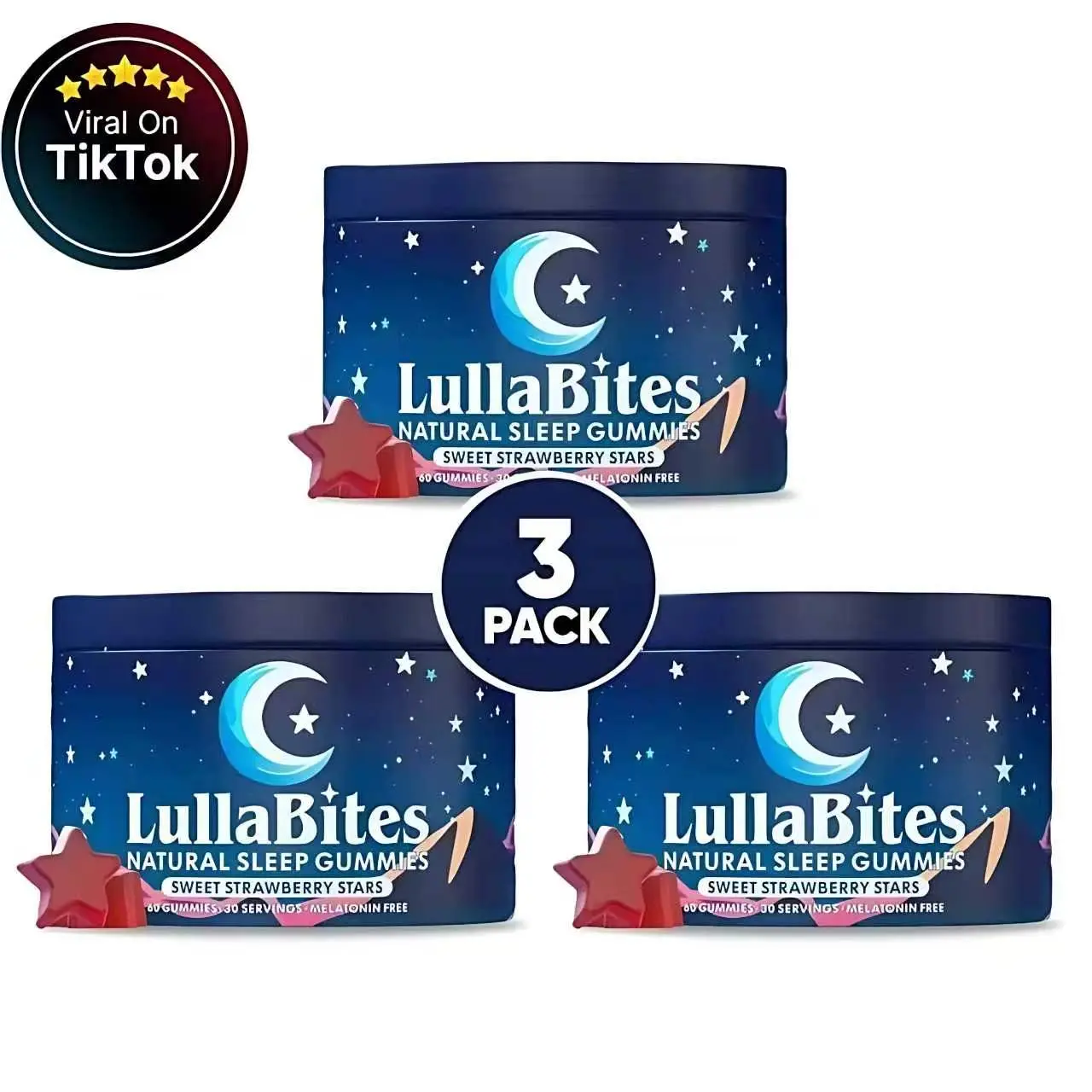 LullaBites Melatonin-Free Relaxation Gummies | Sweet Strawberry Star Chews, 30 Servings