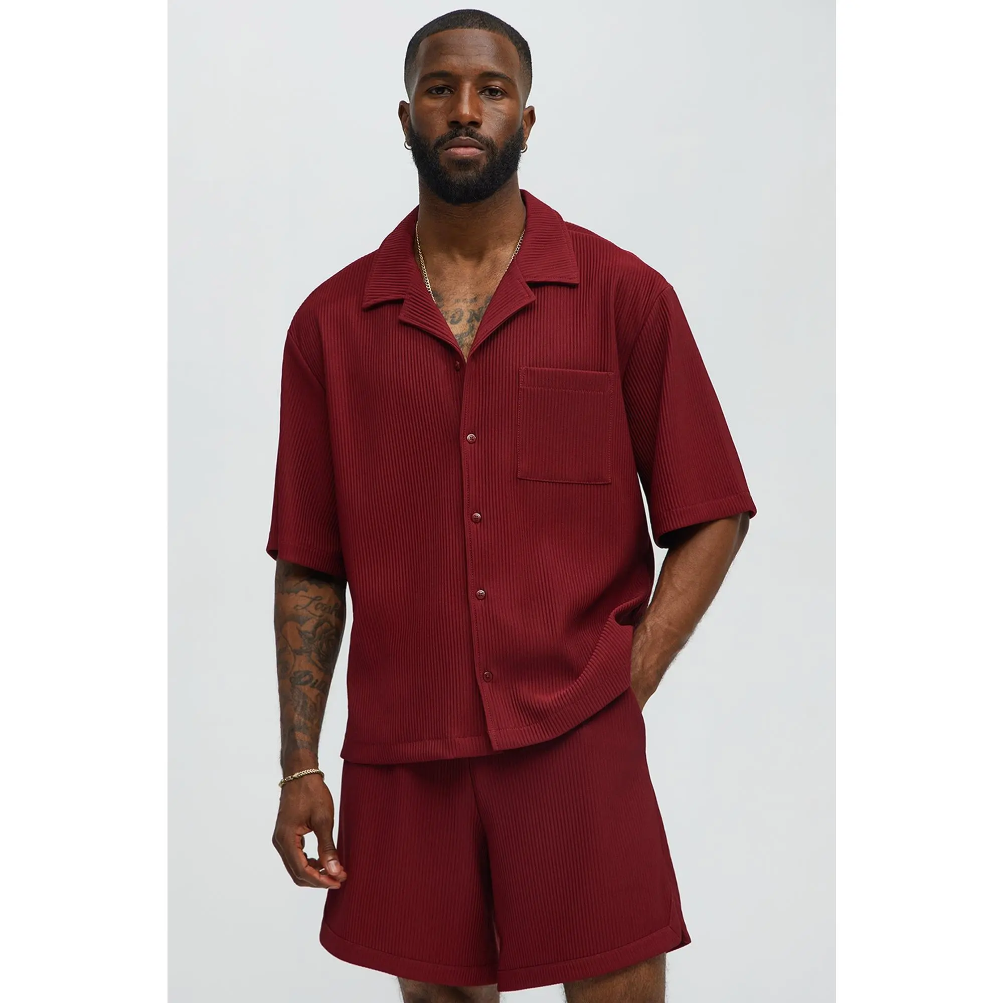 Show Up Short Sleeve Cuban Shirt - Burgundy
