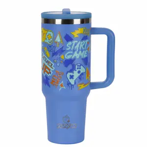 PLUGFUN 40oz Glow in the Dark Tumbler with Handle, Double Wall Vacuum Insulated Stainless Steel Travel Mug with Straw and Lid, Leakproof Large Capacity Water Bottle, Car Cup Holder Friendly for Home, Travel, Camping and Gym, Perfect Gift for Men and Women