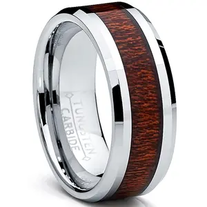 8MM Men's Tungsten Carbide Ring Wedding Band Wood Inlay Sizes 7 to 13