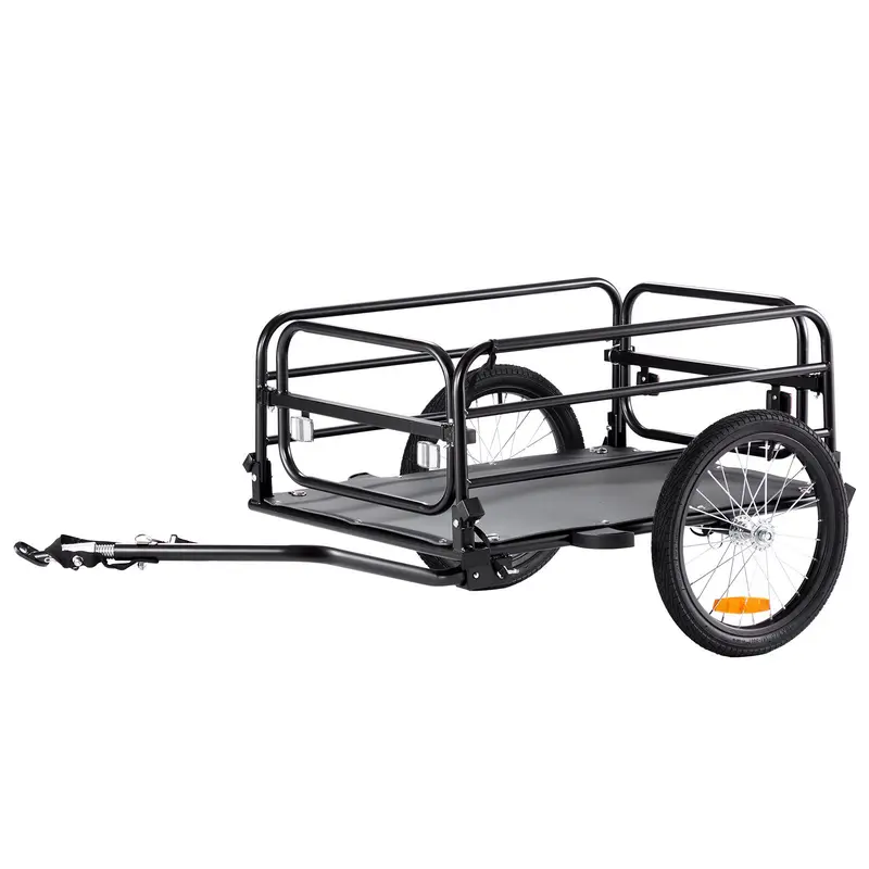 VEVOR Iron Steel Frame Heavy-Duty Bike Cargo Trailer, 160 lbs Load Capacity Folding Wagon Trolley, Compact Storage, Quick Release Universal Hitch, 16" Gravel-Ready Tires, Reflective Spokes, Fits 22"-28" Bike Wheels (22-28 inches), Ideal for Camping Trips