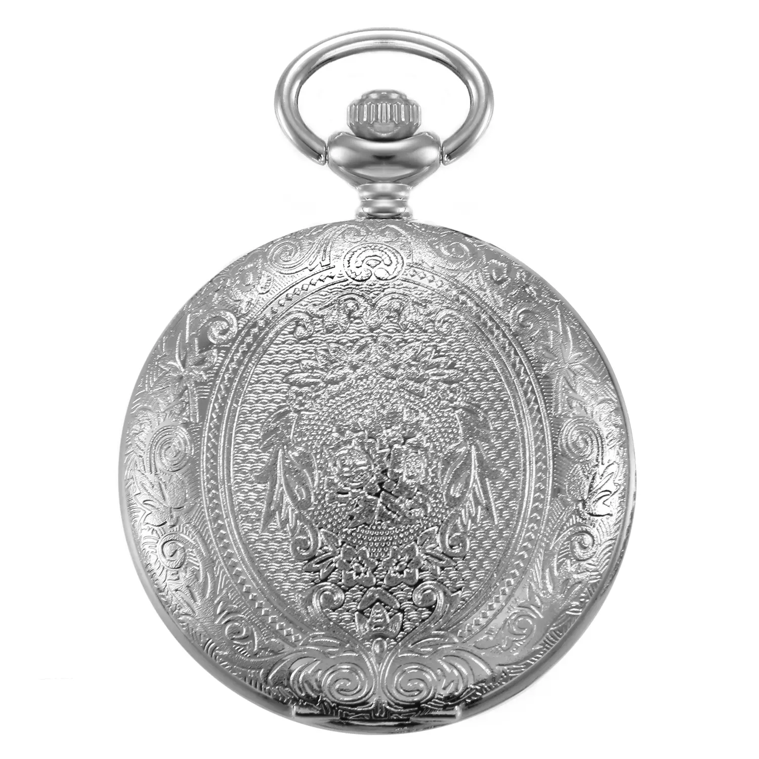 OIDEA Military-Style Pocket Watch for Aviators, Silver-Tone Collectible with Decorative Engraved Flip Cover, 24-Hour Quartz Dial, 32.28-in Necklace Chain, Unisex Fashion Accessory, Floral Etch Decor, Decorative Engraved Pocket & Fob Watches, Gift Option,,