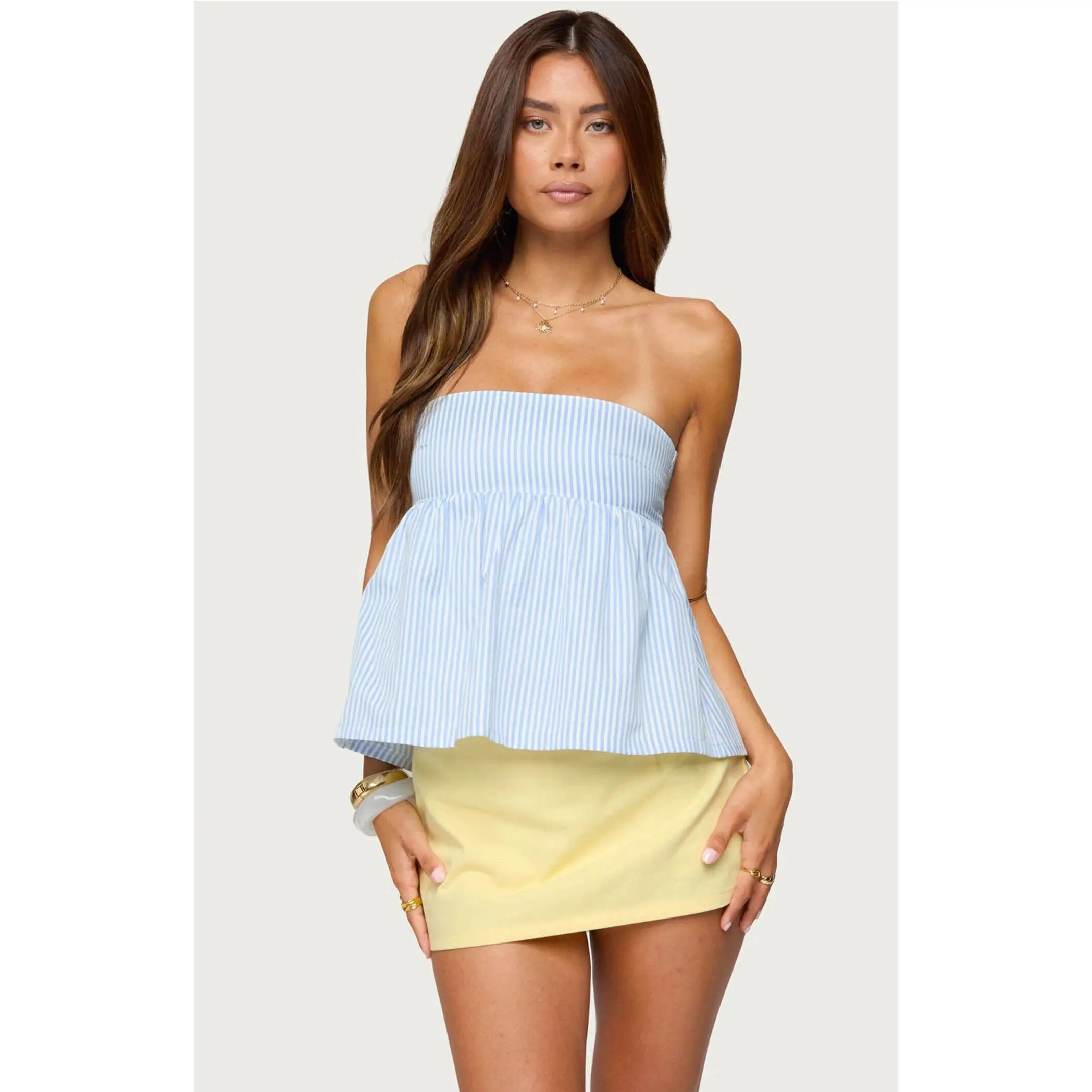 Edikted Women's Maddie Strapless Striped Babydoll Top