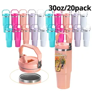 20Pack Stainless Steel 30oz Sublimation Travel Mug with Portable Handle Macaron Mixed Colors Flasks Drinkware Tumbler US Warehouse
