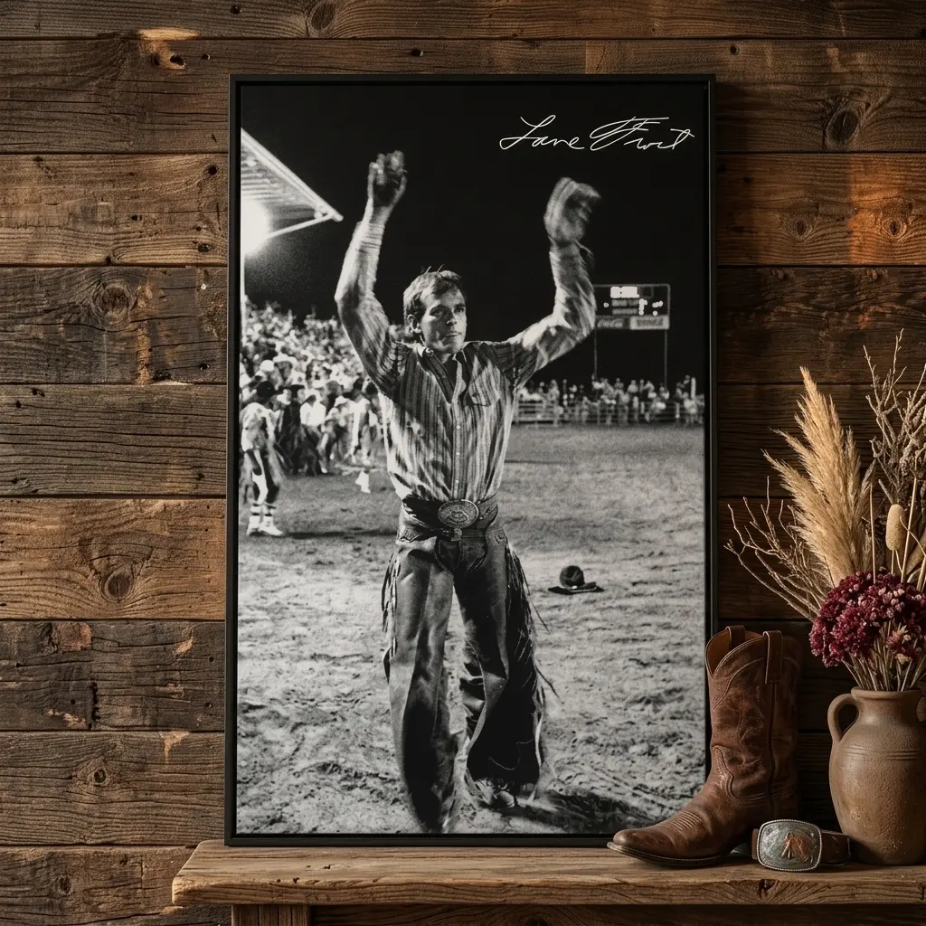 Vintage Western Rodeo Cowboy Canvas Print - Lane Frost Autograph Black and White Artistic Photo, Texas Country Style Room Decoration, Lead-Free All-Seasons Home Decor Posters & Prints for Veterans