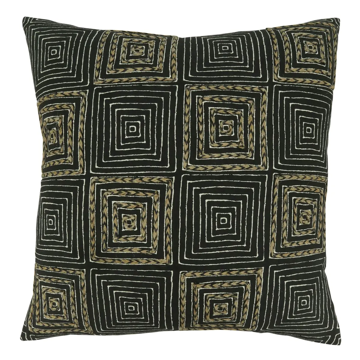 20 in. Embroidered Maze Throw Square Pillow with Poly Filling, Black