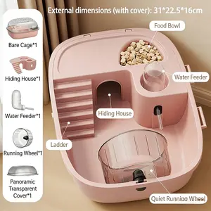 Luxury Hamster Cage 5-Piece Set - Transparent Acrylic Top, Spacious and Ventilated Cage, Including Running Wheel, Water Bottle and Platform | Available in Multiple Colors, Suitable for Dwarf Hamsters and Syrian Hamsters