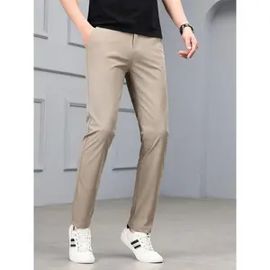 Men’s summer casual skinny pants, mid-rise regular fit, solid color, nylon 79.10%, elastane 20.90%, high-stretch knit fabric, zip fly, pockets, no belt, weekend casual — 160 g/m² waterproof pants