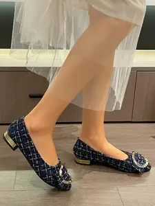 2026 Spring Autumn Low Heel Shoes, Square Toe Slip-On Single Shoe, Casual Textile Footwear, Perfect for Parties and Dates