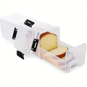 Bread Container Storage Sealed Bread Container Sealed Lid Plastic Bread Box with Tray Bread Saver Storage Dispenser for Homemade Sliced ​​toast Sandwiches for Kitchen Refrigerator