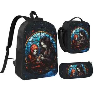 Three Piece Set The Nightmare Before14 Christmas Printed Backpack Waterproof Curved Adjustable Shoulder Strap High Capacity Mesh Messenger Bag